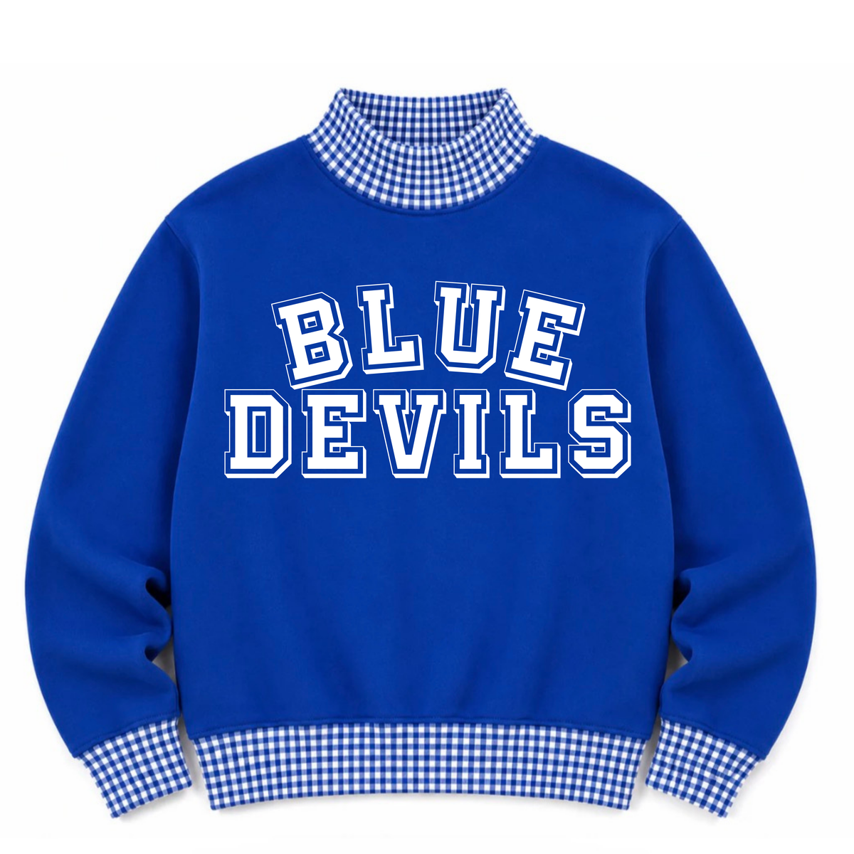 Blue Devils Gingham Blue Mock Neck- Preorder
