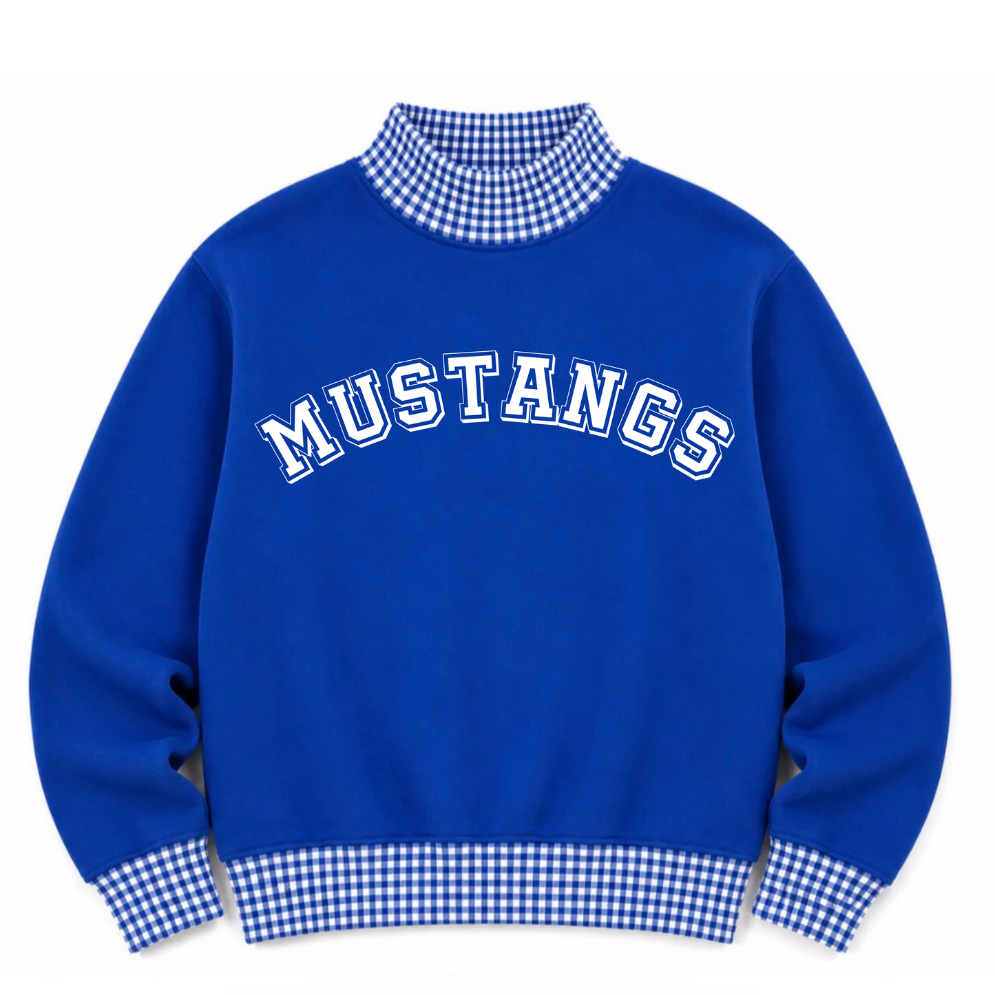 Mustangs Gingham Blue Mock Neck- Preorder