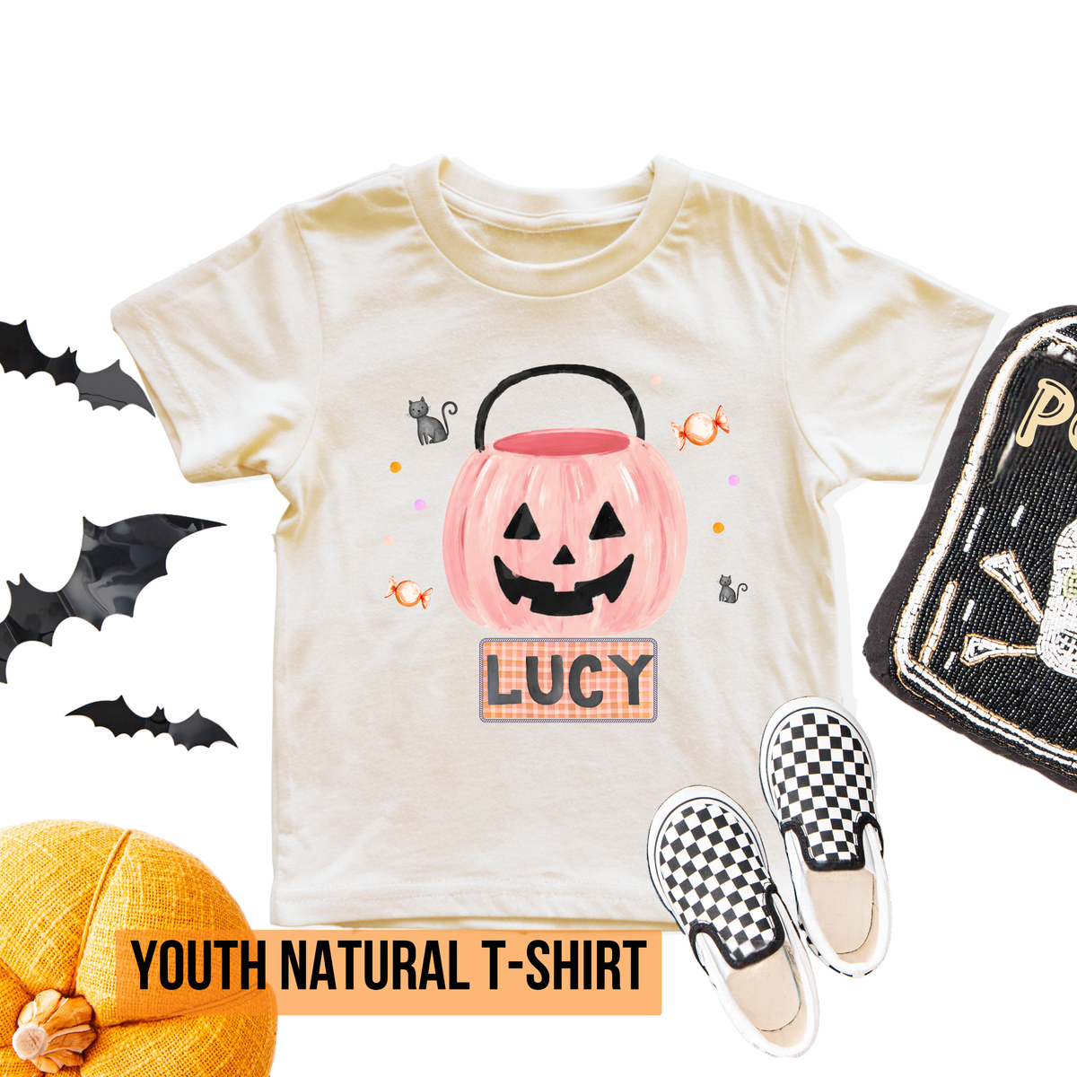 Pumpkin Pail Name Pink- Youth