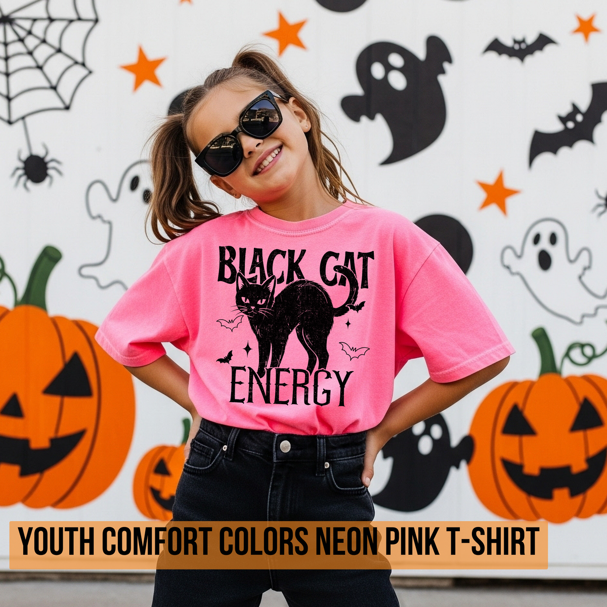 Black Cat Energy Neon Pink- Youth