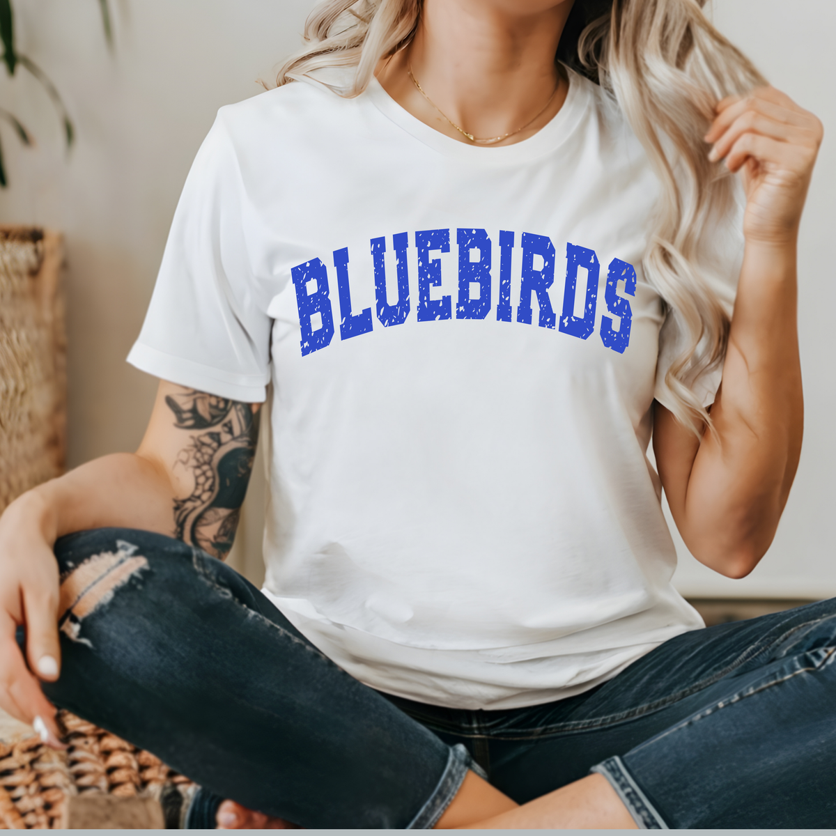Bluebirds Arched Distressed- WHITE