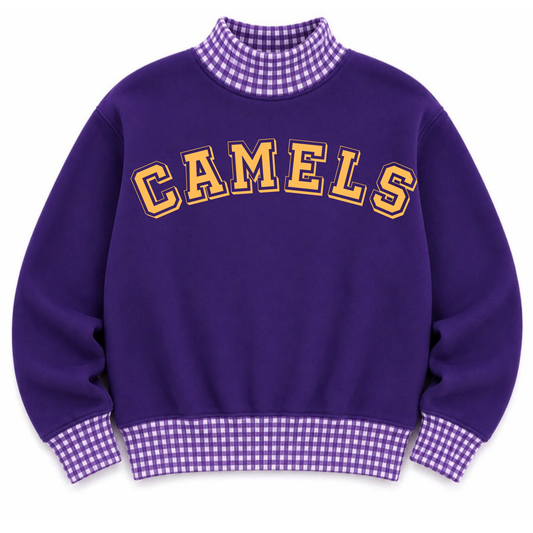 Camels Gingham Purple Mock Neck- Preorder