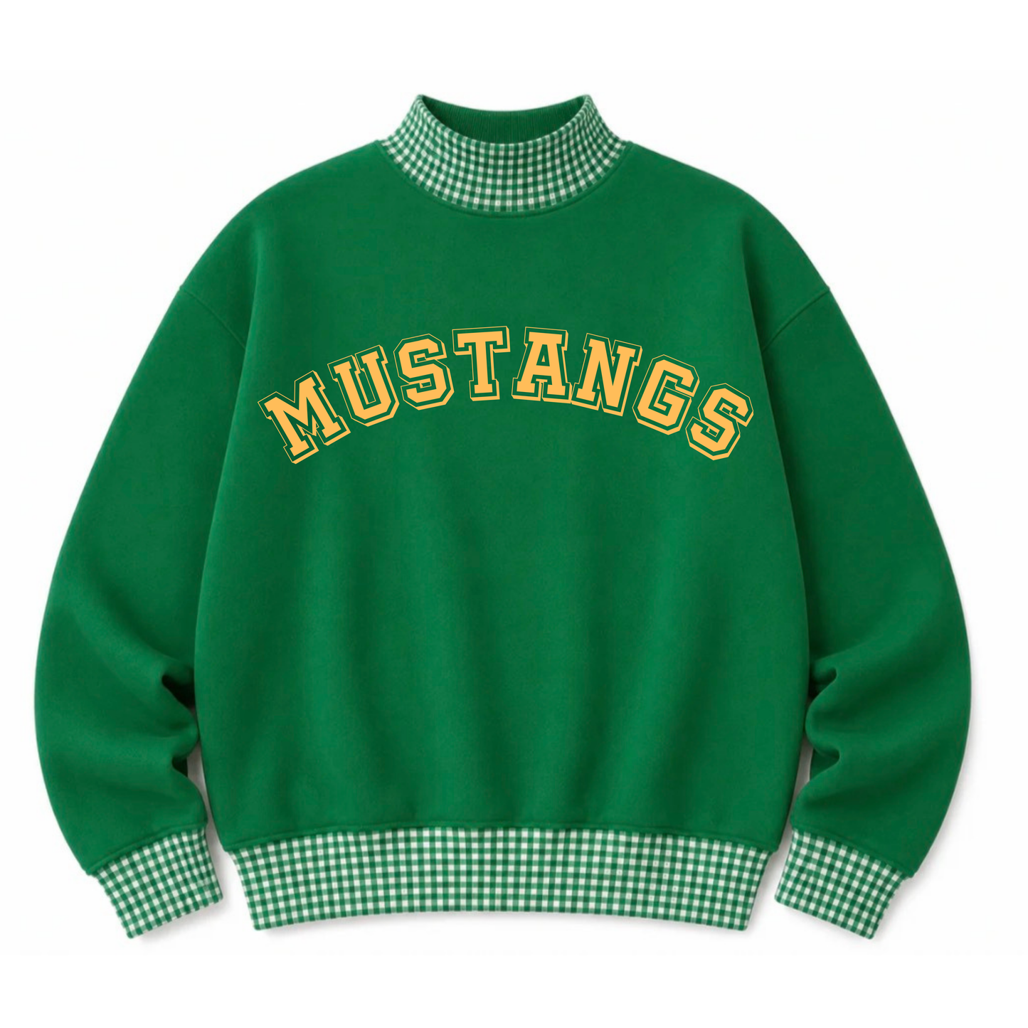 Mustangs Gingham Green Mock Neck- Preorder