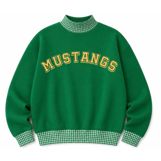 Mustangs Gingham Green Mock Neck- Preorder