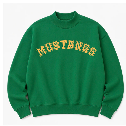Mustangs Solid Green Mock Neck- Preorder