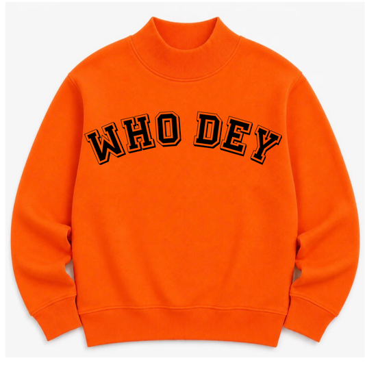 Who Dey Orange Solid Mock Neck- Preorder