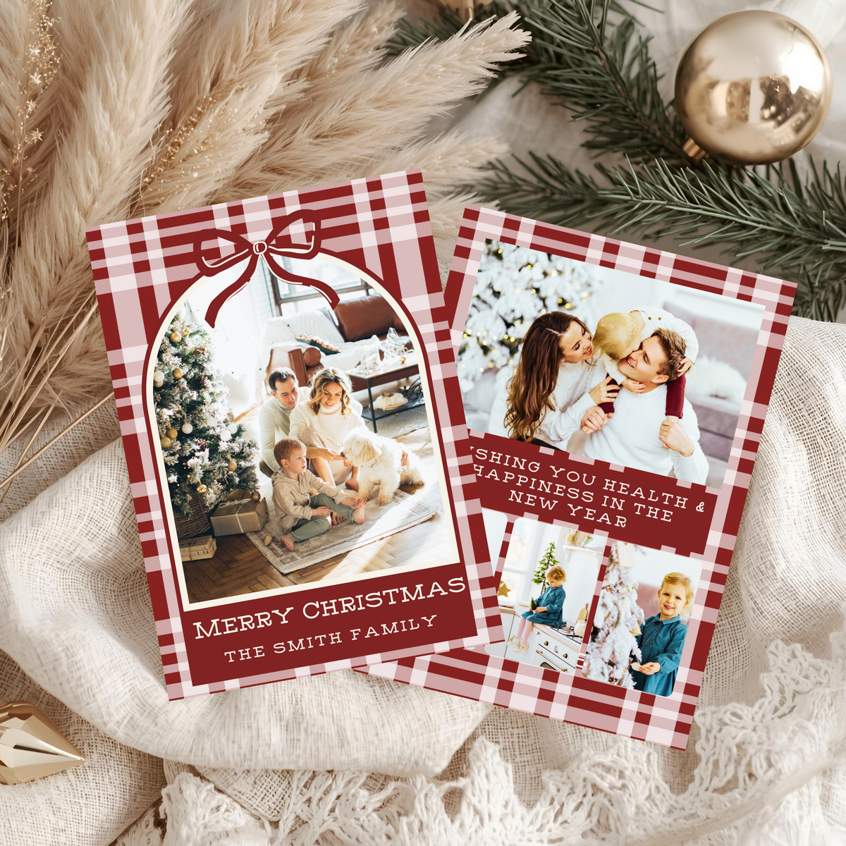 Red Plaid with Bow Christmas Card