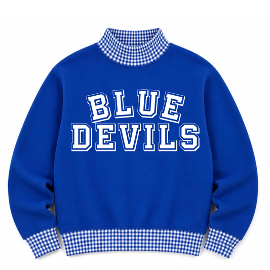 Blue Devils Gingham Blue Mock Neck- Preorder