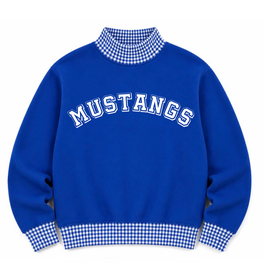 Mustangs Gingham Blue Mock Neck- Preorder