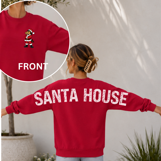 Santa House- Back Design Crew Sweatshirt