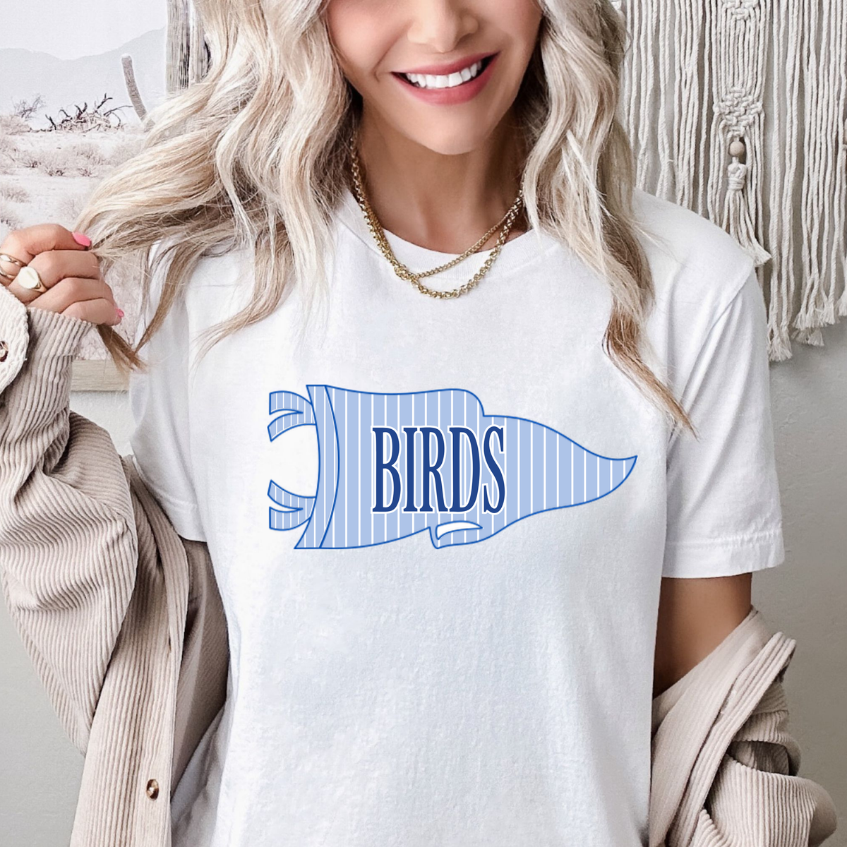 Birds Pennant Striped- WHITE