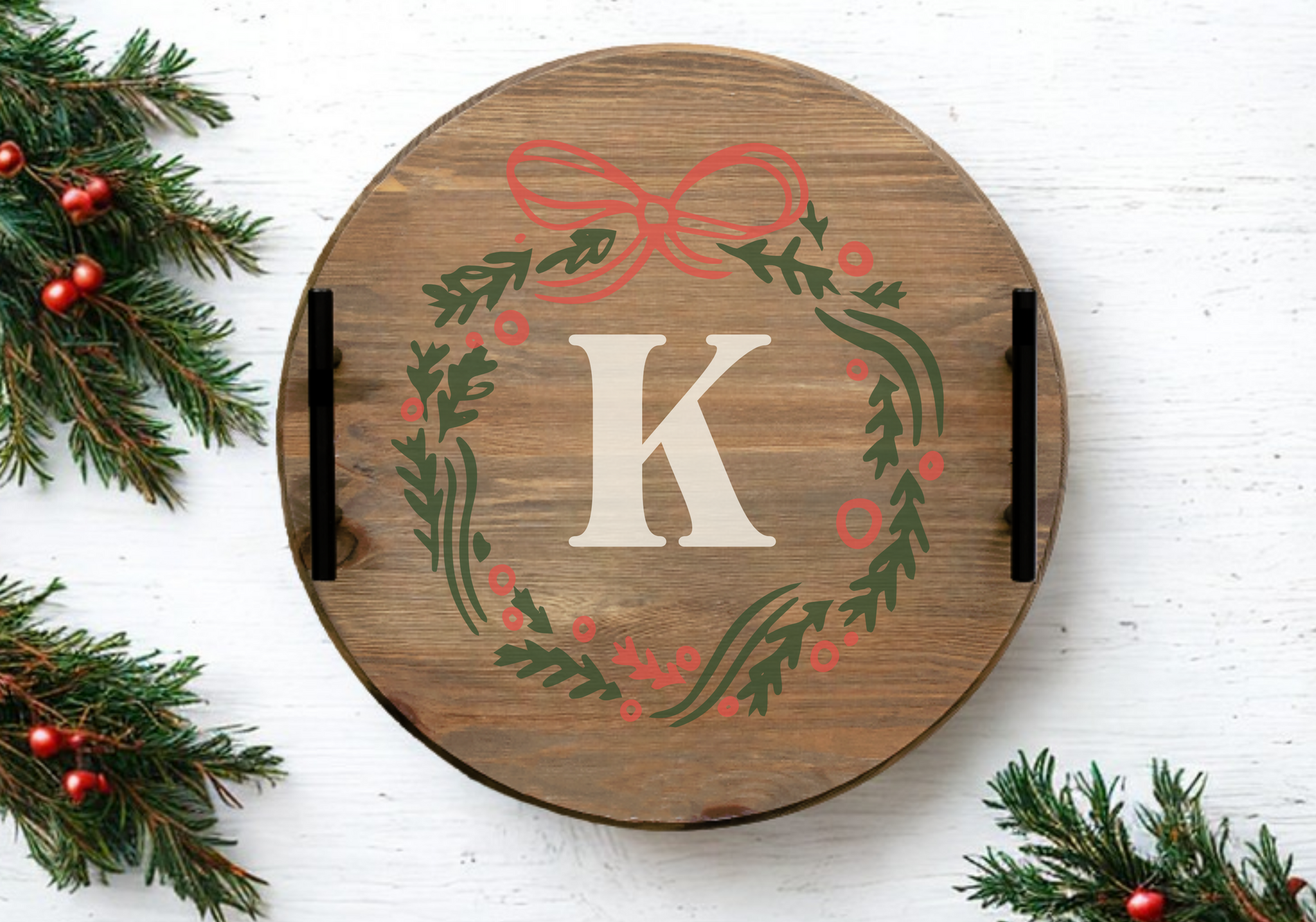 St. Mary's- Initial Round Wreath Tray