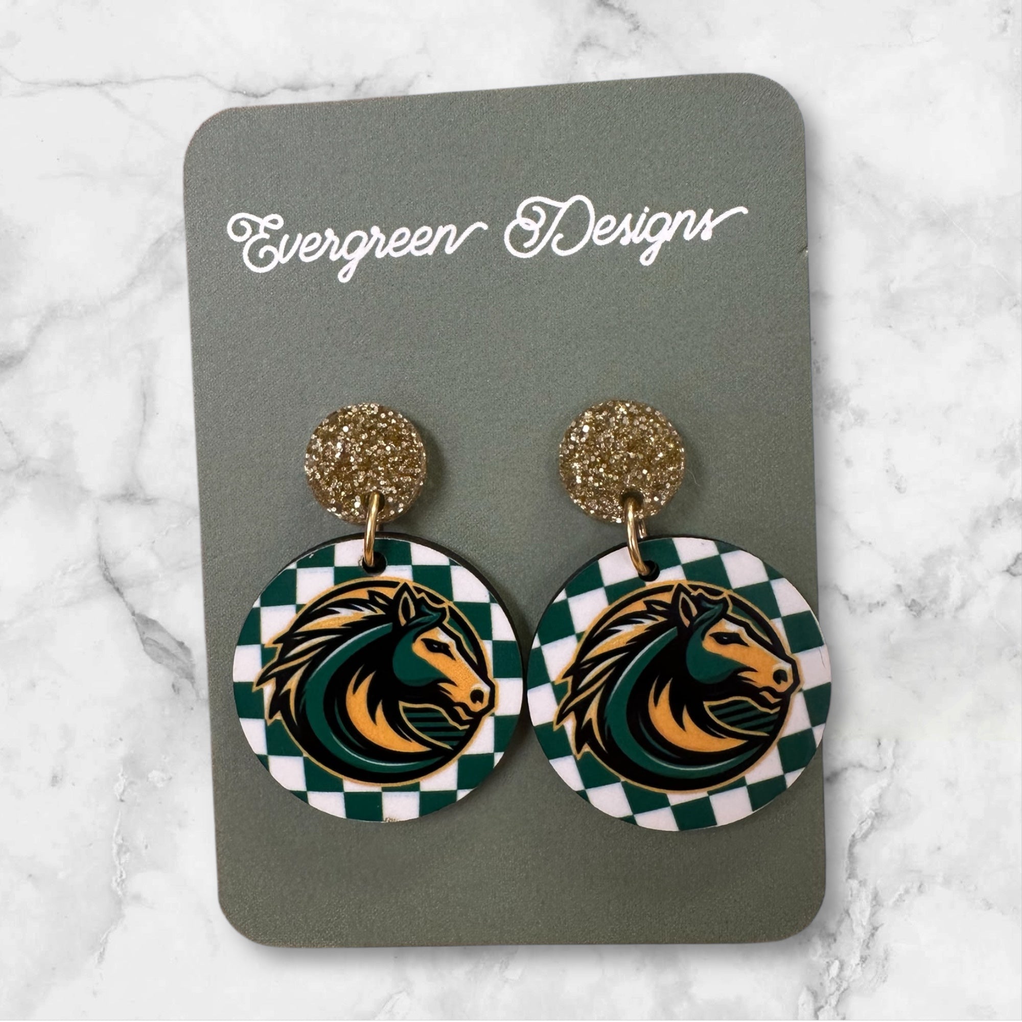 Mustang Logo checkered Dangle Earrings