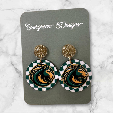 Mustang Logo checkered Dangle Earrings