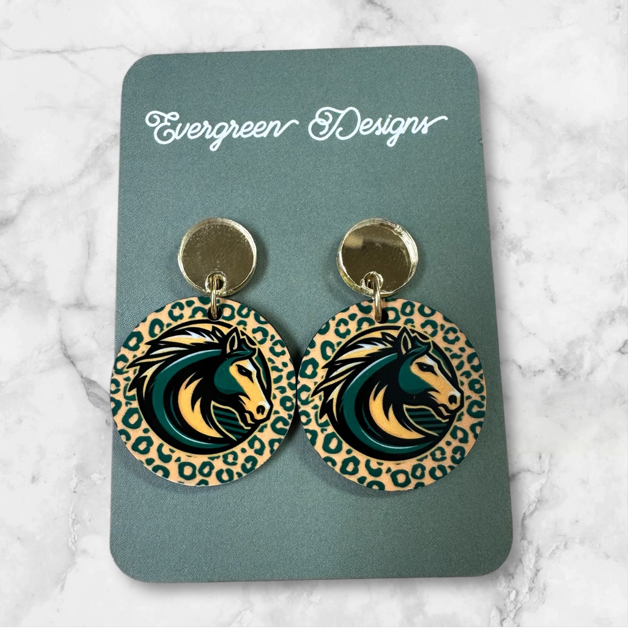 Mustang Logo Leopard Dangle Earrings