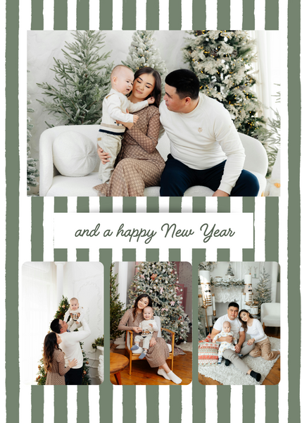 Green Stripe with Oval Frame Christmas Card- Digital Download