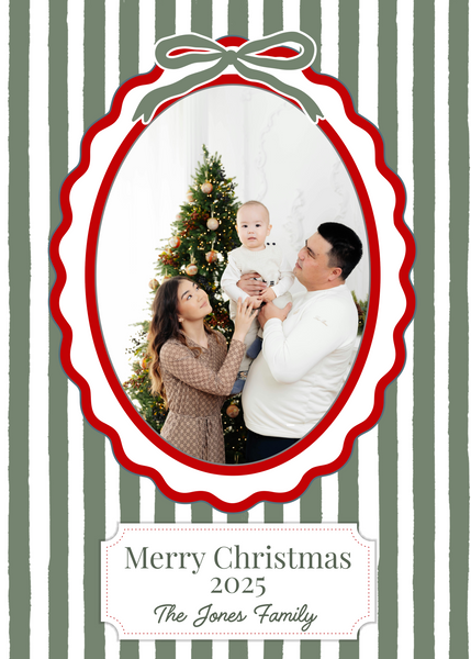 Green Stripe with Oval Frame Christmas Card- Digital Download