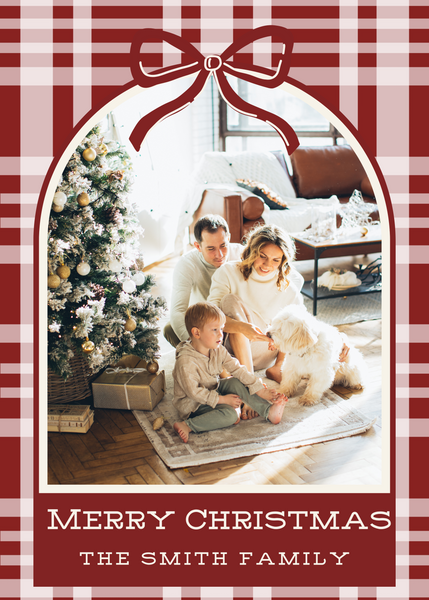 Red Plaid with Bow Christmas Card
