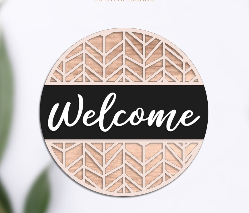 Welcome Herringbone Door Hanger- Candle Lab